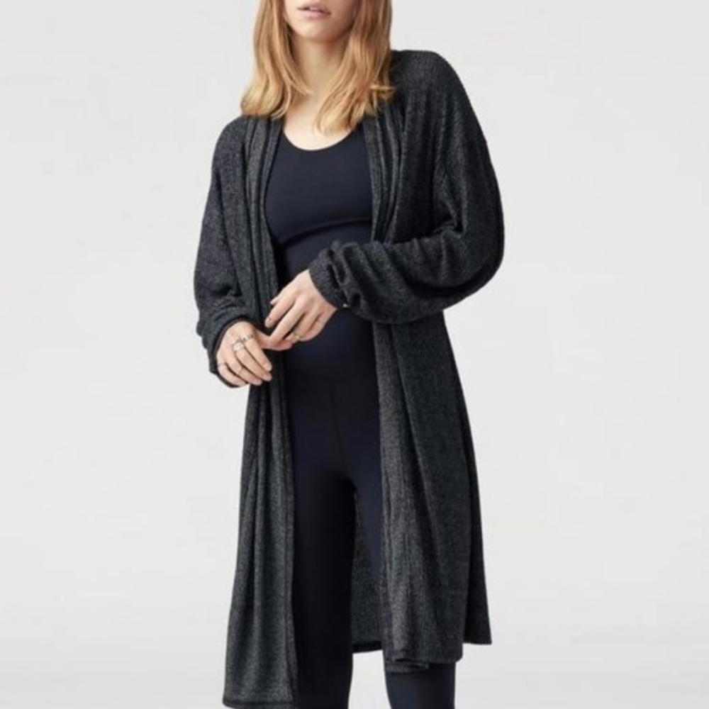 Joah Brown Brushed Ribbed Knut Cardigan Sweater Duster Charcoal Gray Size OS
